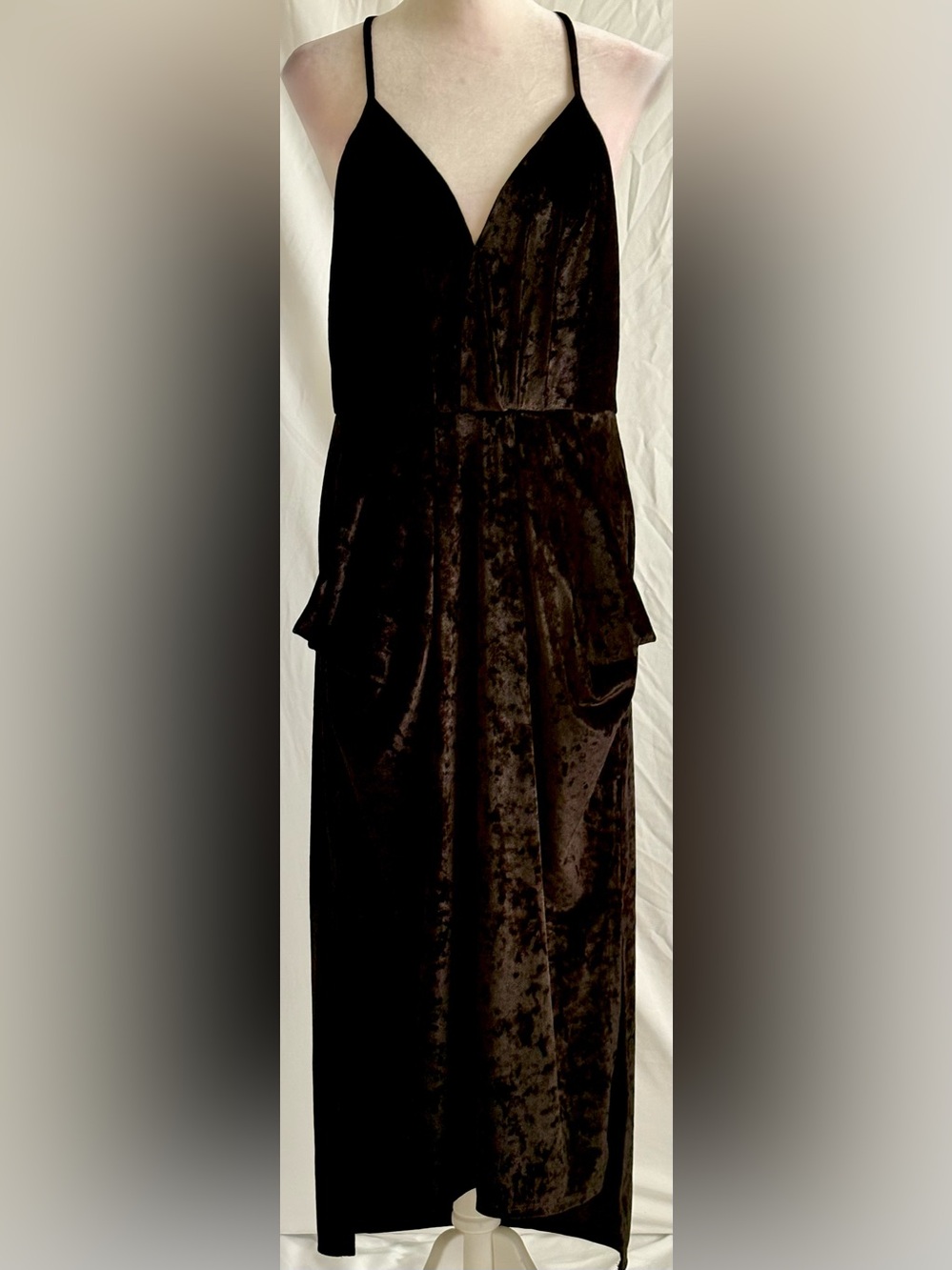 BCBGeneration Black Crushed Velvet Draped High Low Maxi Dress M